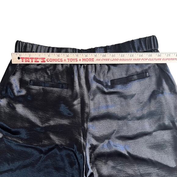 Donna Karan New York Black Satin Wide Leg Pants M Elastic Waist Lounge - Picture 3 of 12